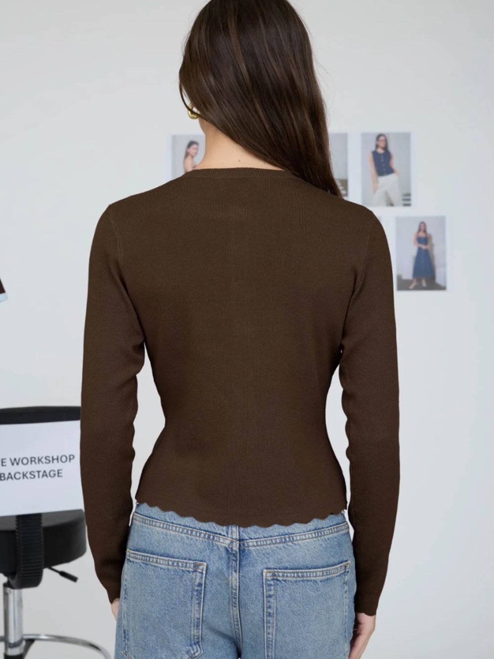 The Workshop Brown Scalloped Button Front Knit Cardigan Sweater NWT Small - Picture 2 of 3